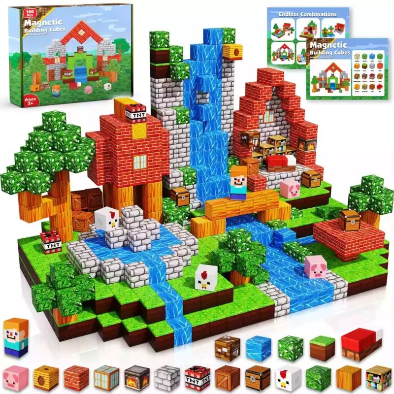 Minecraft Inspired Animal Home Magnetic Blocks – 100PCS STEM Building Cubes for Kids Ages 3+ (3)