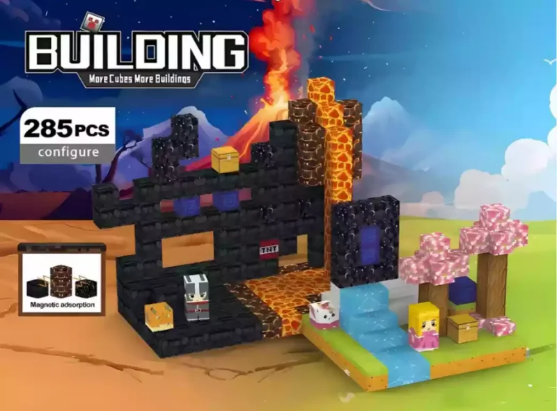 Minecraft Inspired Lava Magnetic Blocks – 285PCS STEM Building Cubes for Kids Ages 3+