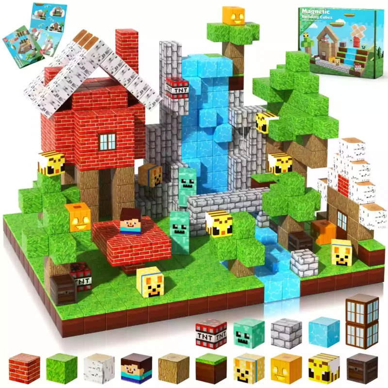 Minecraft Inspired Magnetic Blocks – Forest World 100PCS STEM Building Cubes for Kids Ages 3+ (1)