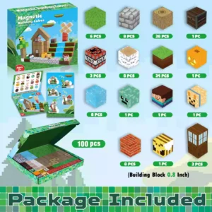 Minecraft Inspired Magnetic Blocks – Forest World 100PCS STEM Building Cubes for Kids Ages 3+ (2)