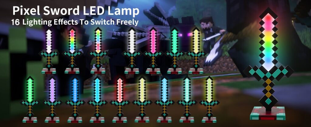 Minecraft Inspired Pixel Diamond Sword LED Night Light (3)