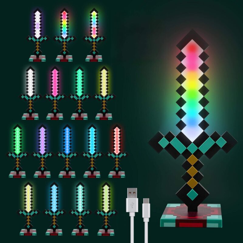 Minecraft Inspired Pixel Diamond Sword LED Night Light – 16 Colors (3)
