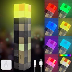 Minecraft Inspired Torch Night Light – Rechargeable 7 Color Wall & Table Lamp (1)