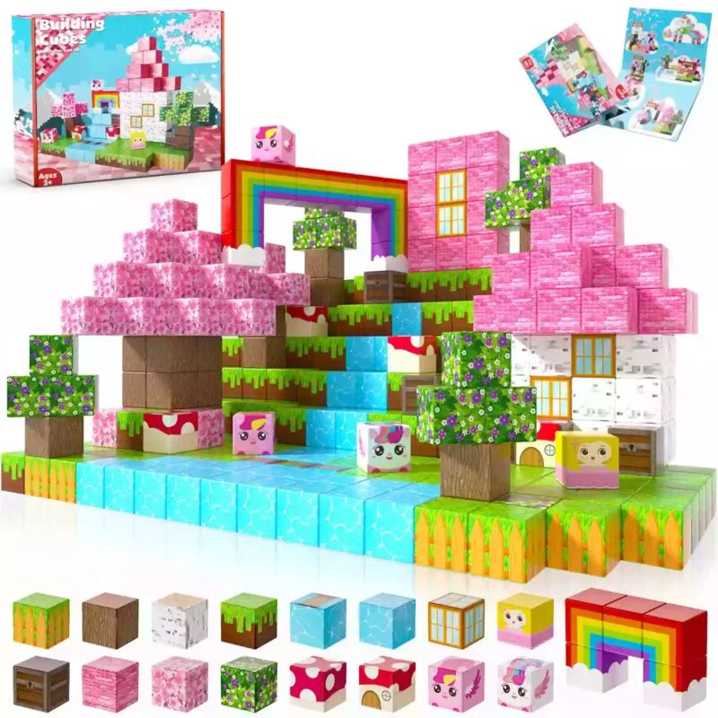 Minecraft Magnetic Blocks Unicorn Cubes – 100PCS STEM Building Set for Girls (1)