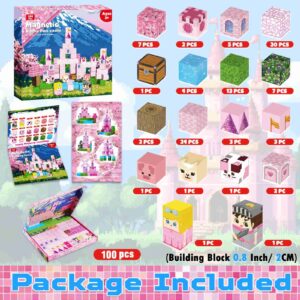Minecraft Magnetic Blocks pink Castle – 100PCS STEM Building Set for Kids 3–8 (1)