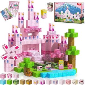 Minecraft Magnetic Blocks pink Castle – 100PCS STEM Building Set for Kids 3–8 (6)
