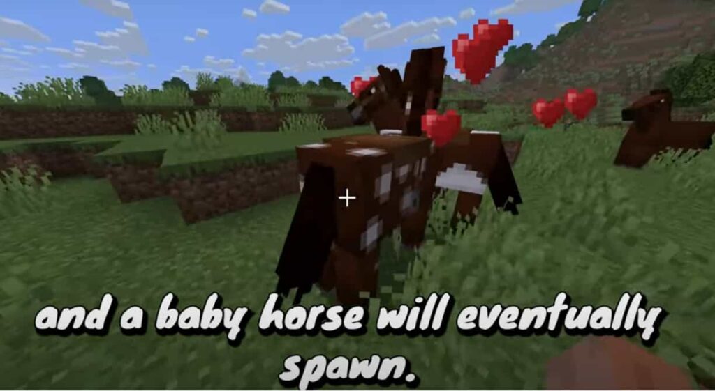 minecraft horses in love mode with baby foal