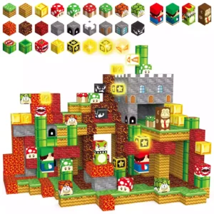 Minecraft Magnetic Blocks Mario Set – 200PCS Light Up Magnetic Building Blocks for Kids 3+ (1)