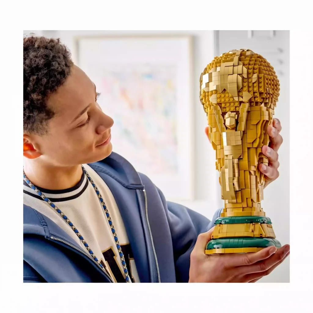 2026 World Cup Trophy Building Block Set – 2,842 Pieces 4 World Cup Trophy Brick Set Side View 36cm Tall Collectible Display